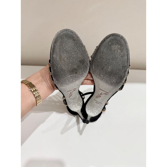 Rene Caovilla Swarovski Crystal Asymmetric Satin Slingback Heels Black EU 40.5 - Picture 7 of 7